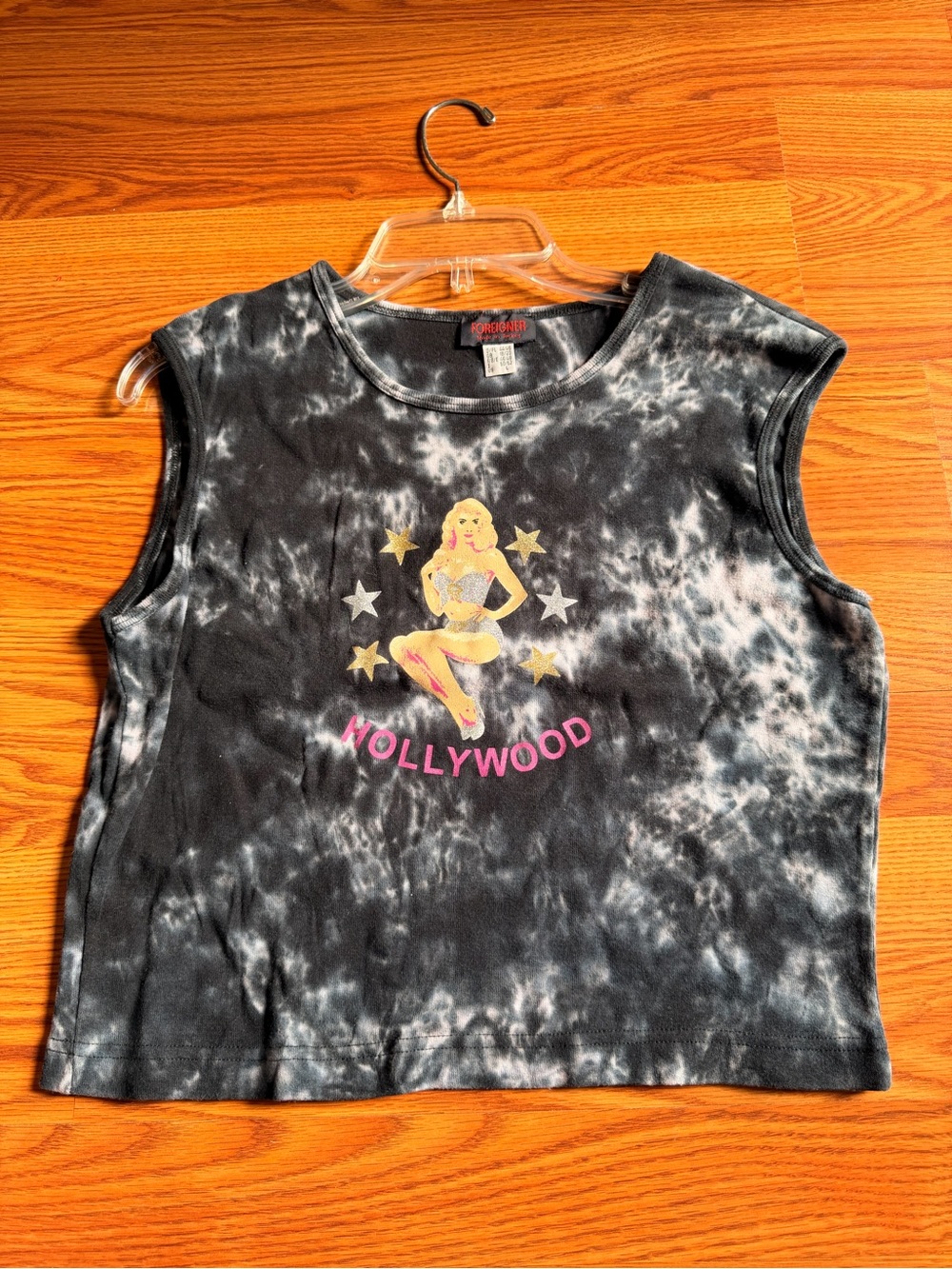 Hollywood Graphic Tie-Dye Crop Tank Black Large